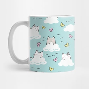 Seamless Pattern clouds butterflies Cute Kawaii Cats Mug